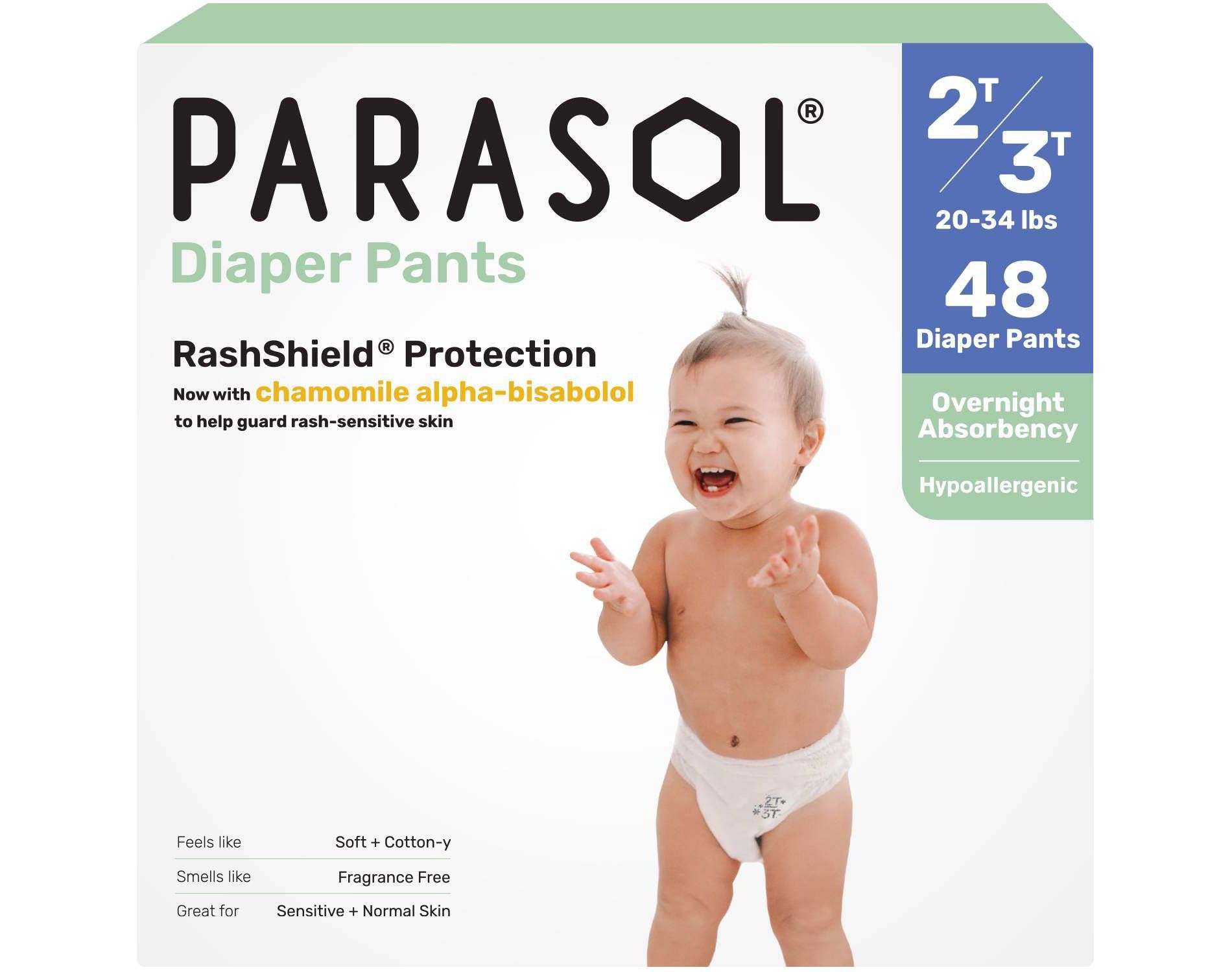 Parasol Chlorine-Free Diaper Pants (Pull-On Style) with RashShield Protection - 2T-3T: Hypoallergenic, Latex-Free, 48-Pack