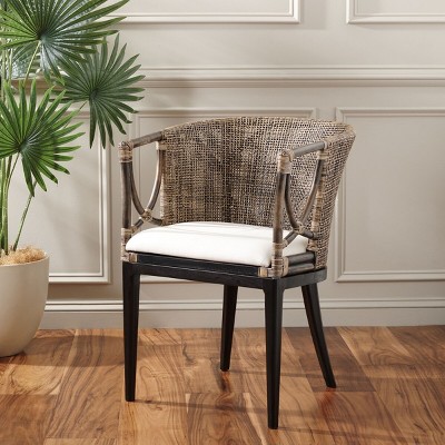 Transitional Buenos Aires Inspired Rattan Barrel Armchair, Brown/White