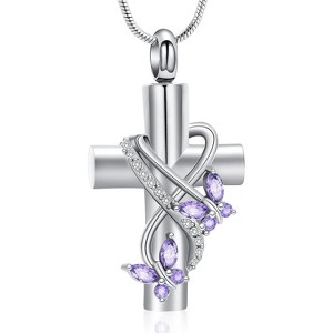 Butterfly Cross Urn Necklace for Ashes Men Women Cremation Jewelry Ashes Pendant for Human Memorial Ash Jewelry - 1 of 4
