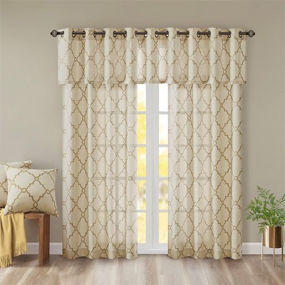 MAYEERTY 50x18" Fretwork Print Grommet Top Window Valance Beige/Gold