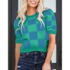 Women's Short Sleeve Sweater Tops 2025 Spring Summer Trendy Crew Neck Casual T Shirts Blouses,Blue Green Plaid - S - 4 of 4