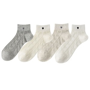 Anna-Kaci 4 Pairs Women's Heart Pattern Breathable Short Crew Socks Soft Stretch Knit Design Multiple Color Options - 1 of 4