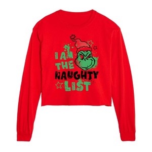 Dr. Seuss The Grinch Christmas I Am The Naughty List Cropped Long Sleeve T-Shirt - Red - 2 X-Large - 1 of 2