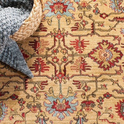 Mahal Red and Beige Square Synthetic Area Rug