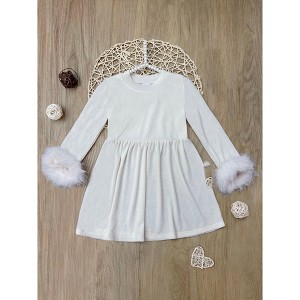 Winter Glam Cream Dress with Luxe Faux Fur Cuffs Mia Belle Girls - 1 of 1