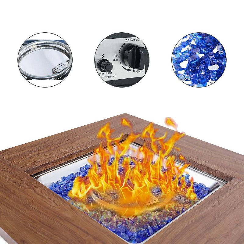 34&#34; Square Outdoor Propane Fire Pit Table with Lid &#38; Fire Glass - Captiva Designs, 4 of 12