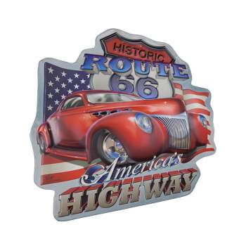 16" x 16" Historic Route 66 America's Highway Embossed Metal Sign Dark Blue/Red - American Art Decor