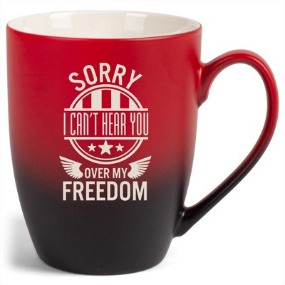 100 North United States of America 10 Ounce Red and Black Two Toned Ombre, Comfortably Fits Your Hands, Ceramic Tea Coffee Cup Mug, Sorry I Can't Hear