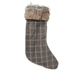 Northlight 17.5" Gray and Brown Plaid Christmas Stocking with Cuff - 1 of 4