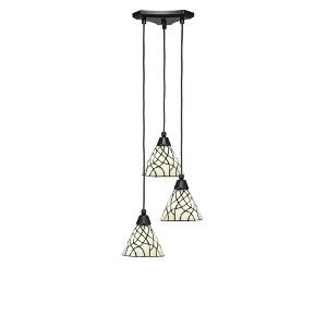 Toltec Lighting Europa 3 - Light Pendant in  Matte Black with 7" Sandhill Art Glass Shade - 1 of 1