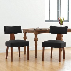 Mshliw Set of 2 Linen Upholstered Armless Dining Chairs with Curved Wing Back, Foam Cushion Seat and Solid Rubberwood Legs for Living Room - 1 of 4