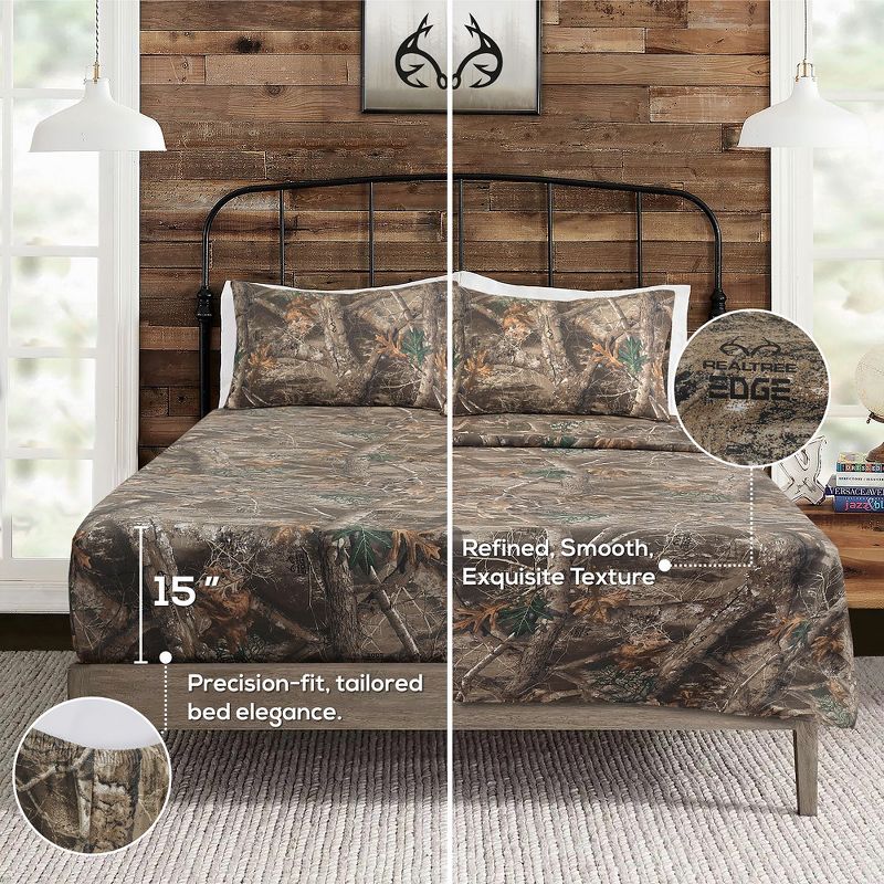 Realtree Edge Camouflage Bed Sheets - 4 Piece Camo Bedding Full - Premium Polycotton Super Soft Hunting Sheet Set - Outdoor Bedding Set, 4 of 9