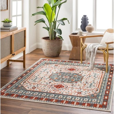 Coatesville Blue and Burgundy Synthetic 6'7" x 9' Area Rug