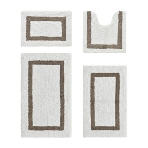 Hotel 4 PC Bath Rug 100% Premium Cotton Tufted Weave Two Tone Reversible Bathroom Rug, Super Soft Absorbent, Machine Washable Bath Mat - 1 of 4