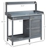 NicBex Outdoor Potting Bench Table Garden Planting Work Bench Table with Storage Cabinet and Side Hooks,Sturdy Steel Tabletop,Gray - 3 of 4
