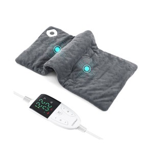 Angel Sar Electric Heating Pad with Massage, Gray Heating Pad with 2 Vibrating Massagers, 5-Temperature Settings, 9 Massage Modes, 3 Timer, Fast Heat - 1 of 4