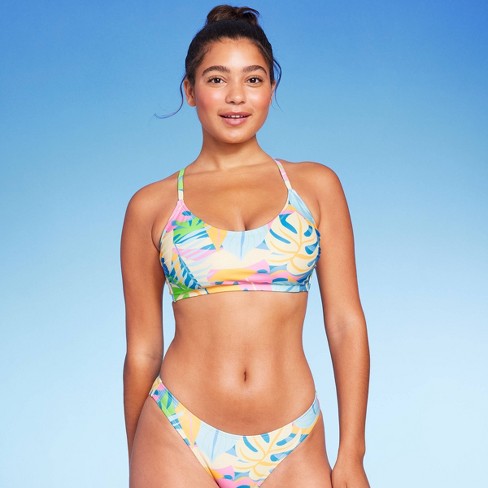 Women's Scoop Neck Bralette Bikini Top - Wild Fable™ Multi Tropical Print XL