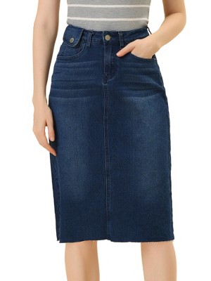 Allegra K Women's Casual High Waist Back Vent Short Denim Skirts Dark ...