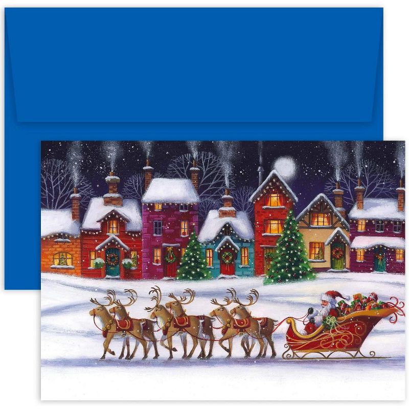 Masterpiece Studios Hollyville 16-Count Boxed Christmas Cards & Envelopes in Keepsake Box, 7.8" x 5.6", Santa & Sleigh (918100), 1 of 3