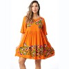 Riviera Sun Rayon Crepe Short Dress with Multicolored Embroidery 21824-BLK-M (Orange, Large) - 2 of 4