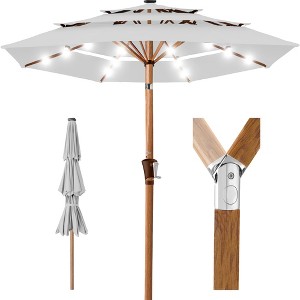 Best Choice Products Woodgrain Pattern 10ft 3-Tier Solar Patio Umbrella w/ 24 LED Lights, Tilt - 1 of 4
