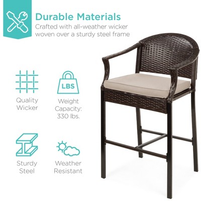 Brown and Beige Wicker Outdoor Bistro Set with Barstools