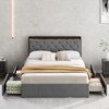Velvet Bed Frame with Four Storage Drawers and USB Charging Station, Greey Bed Frame with Storage Headboard and Wooden Slats Support - 2 of 4