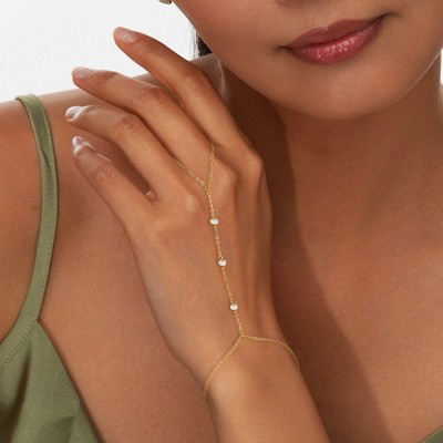 Turandoss 18K Gold Hand Chain Bracelet for Women - Dainty Cubic Zircon Finger Rings Bracelets Adjustable, Gold Chain Bracelet, Christmas Gifts, 6+2In