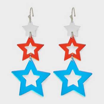 Americana Graduated Star Drop Earrings - Red/Silver/Blue