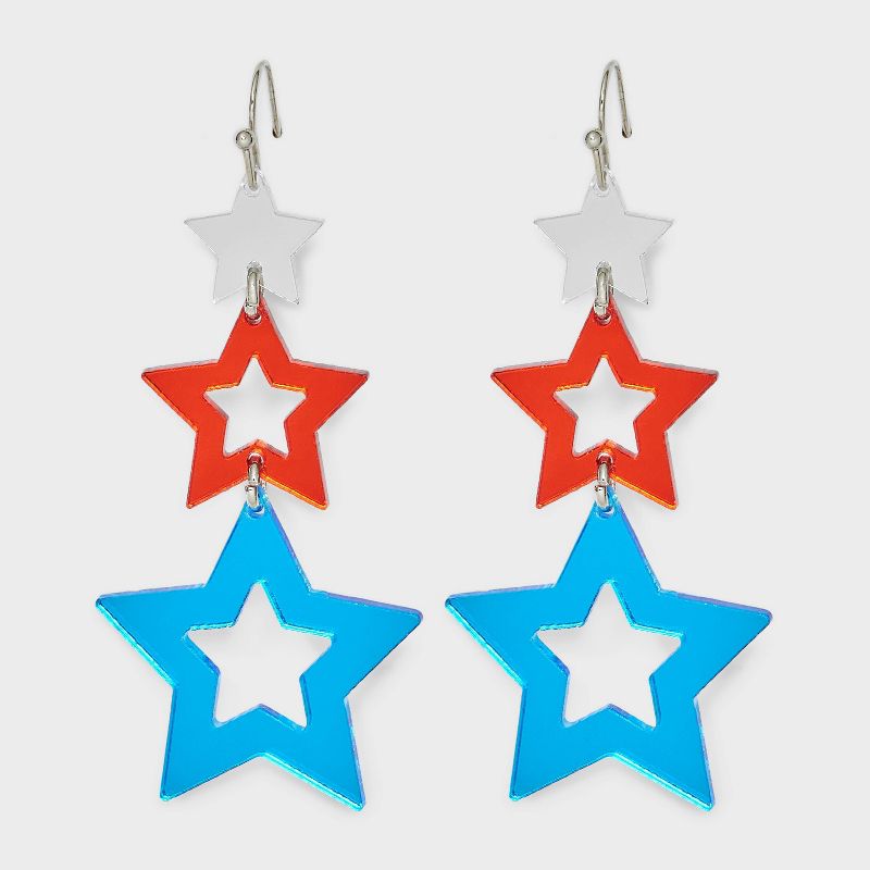 Americana Graduated Star Drop Earrings - Red/Silver/Blue, 1 of 3
