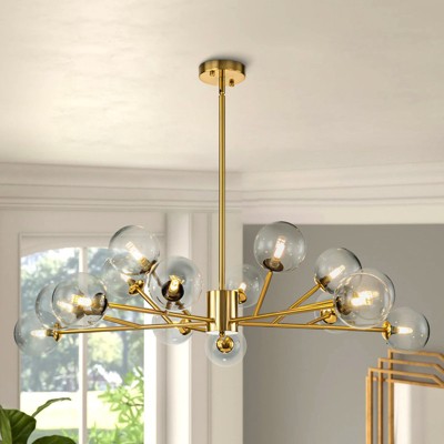 Rennnsan Tauris 40" W 15 - Light Sputnik Branching Bubble Ombre Glass Mid-Century Modern Dimmable Chandelier in Gold