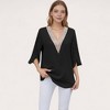 Anna-Kaci Women's V-Neck Blouse with Lace Trim Detail and 3/4 Split Sleeves Relaxed Fit - 2 of 4