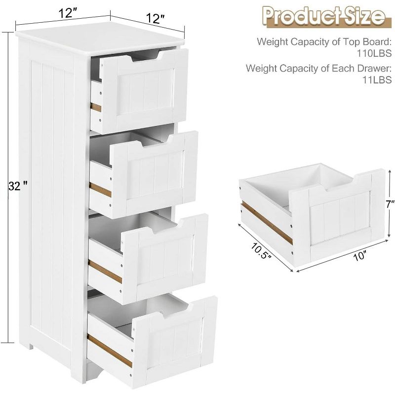 Costway Bathroom Floor Cabinet Free-Standing Side Storage Organizer w/ 4 Drawers, 3 of 11