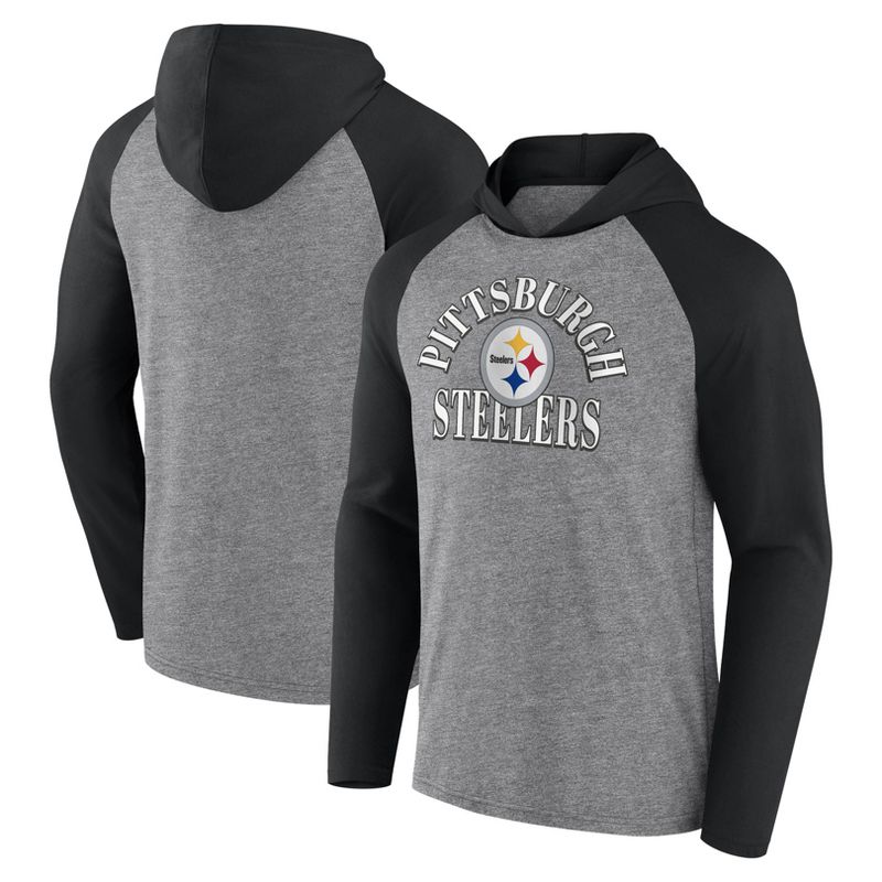 NFL Pittsburgh Steelers Men&#39;s Gray Full Back Run Long Sleeve Lightweight Hooded Sweatshirt, 1 of 4