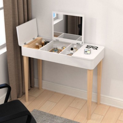 Vanity Table with Solid Wood Legs and Flip-Up High Definition Mirro for Bedroom & Living Room