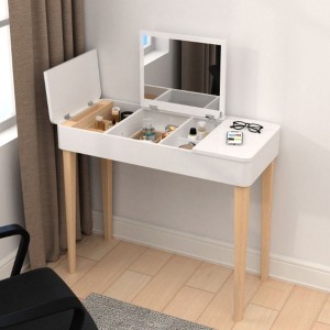 Vanity Table with Solid Wood Legs and Flip-Up High Definition Mirro for Bedroom & Living Room - 1 of 4