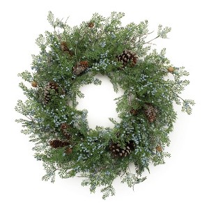 HomeRoots 26" Green And Brown Christmas Juniper Artificial Wreath - 1 of 4