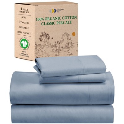California Design Den  Bed Sheets Set - 100% Organic Cotton Percale, Deep Pocket