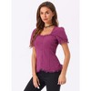 INSPIRE CHIC Women's Square Neck Solid Color Puff Short Sleeve Lace Up Gothic Blouse - 4 of 4