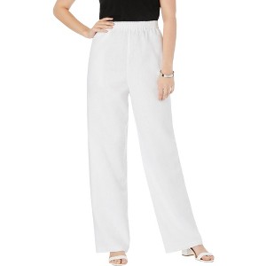 Jessica London Women's Plus Size Lightweight Linen-Blend Straight-Leg Pants - 1 of 4