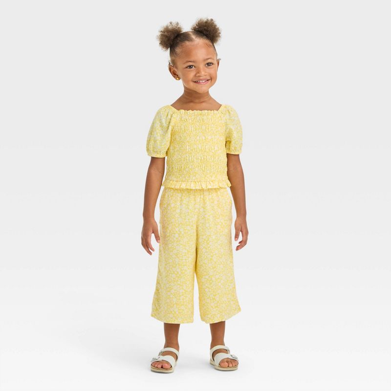 Toddler Girls' Floral Top & Bottom Set - Cat & Jack™ Yellow, 1 of 8