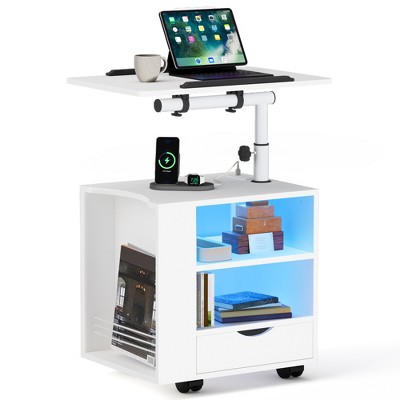 Pamapic Manufactured Wood Led Nightstand With Charging Station, Adjustable Height