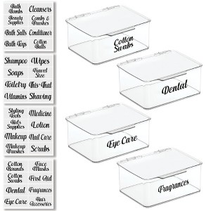 mDesign Stackable Plastic Bathroom Organizer Box, 4 Pack + 32 Labels - 1 of 4