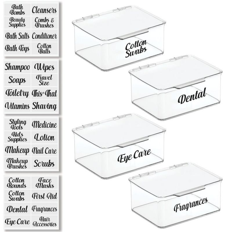 mDesign Stackable Plastic Bathroom Organizer Box, 4 Pack + 32 Labels, 1 of 7