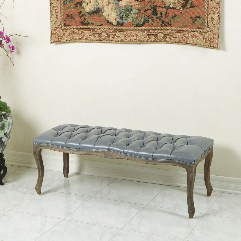 Tassia Bonded Leather Tufted Bench Gray - Christopher Knight Home, 3 of 5