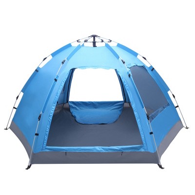 FURNIinspire Camping Tents Pop Up Family Tent Sun Shelter For Camping Hiking Outdoor Activities, Waterproof, UV Protection, Blue, 110.2"*96.5"*55.1"