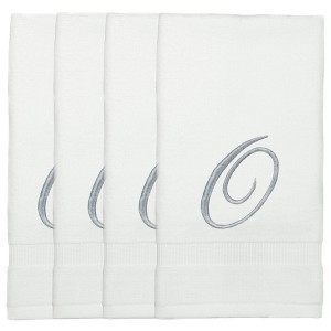 BC BARE COTTON Monogrammed Fingertip Towels, Personalized Gift, 11 x 18 Inches - Set of 4 - White - Silver Script - 1 of 1
