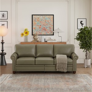 82.65" Navy Blue Faux Leather Round Arm Sofa with Storage and Silver Nailhead Trim - 1 of 4