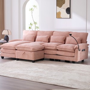 MOONMISS 106" U Shape 4 Seat Chenille U-Shaped Sleeper Sofa with Chaise Lounge, Ottoman & Pillows for Living Room - 1 of 4