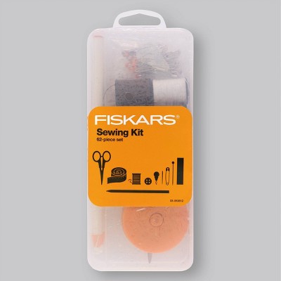 Fiskars Sewing Survival Kit: Travel Size with Tape Measure, Needles, Thread & Scissors, 62 Pieces
